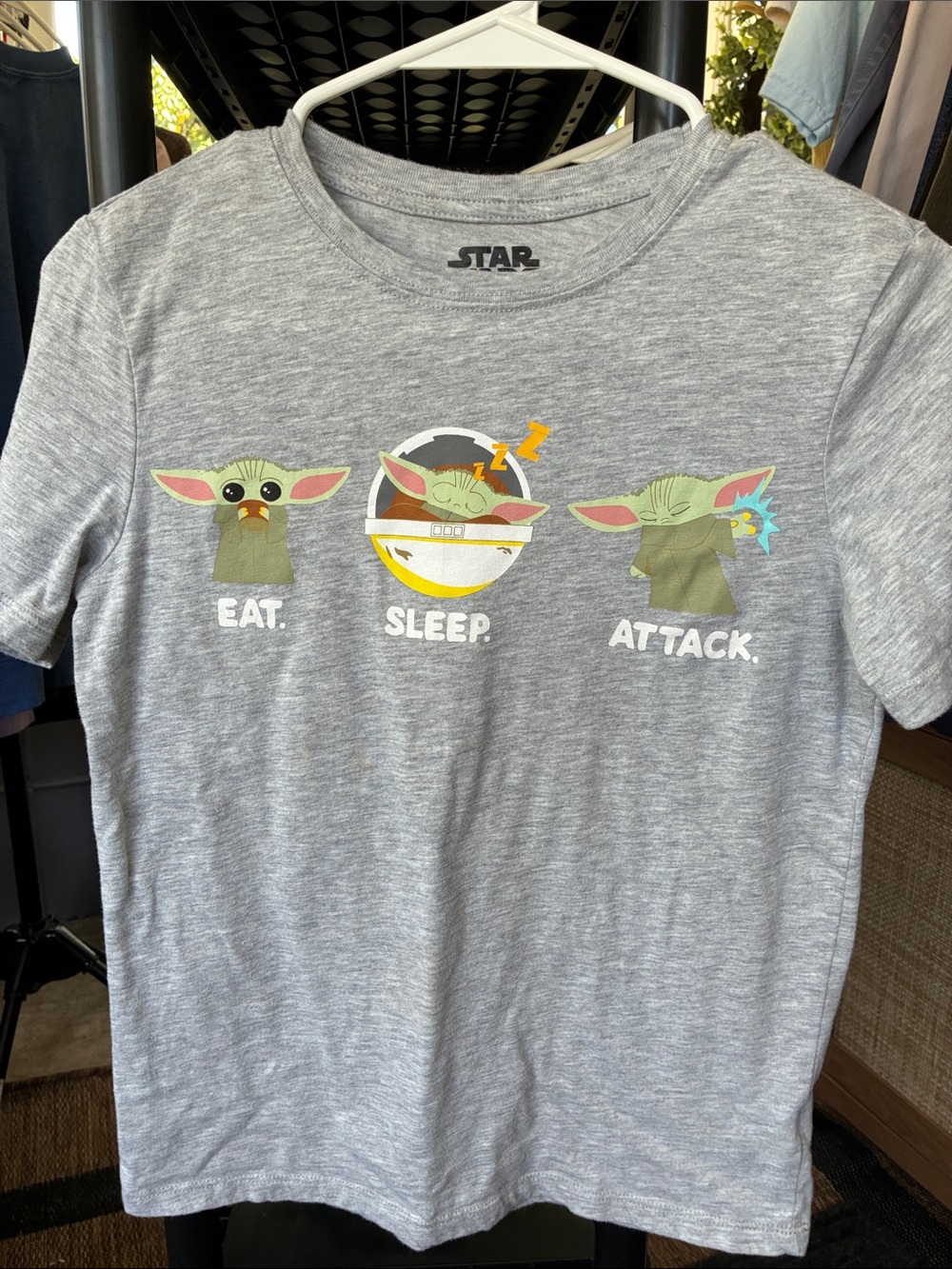 Star Wars Kids Grey Baby Yoda Eat Sleep Attack Graphic Tee